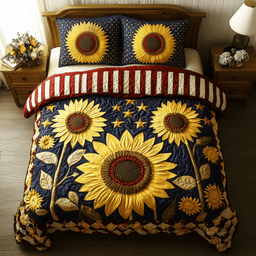 Patriotic Sunflower 3-Piece Quilted Bedding Set GFTOTP1178