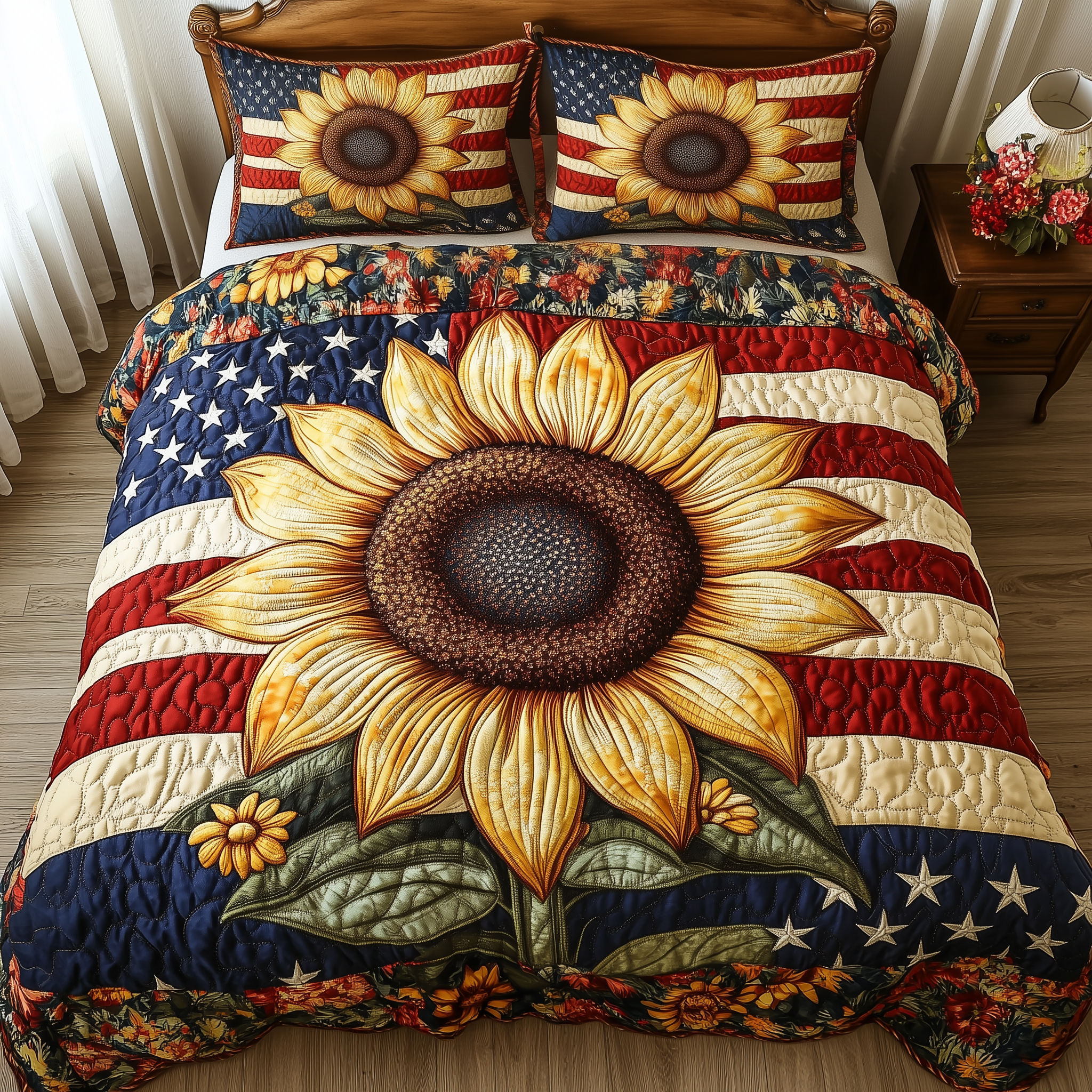 Patriotic Sunflower 3-Piece Quilted Bedding Set GFTOTP1175