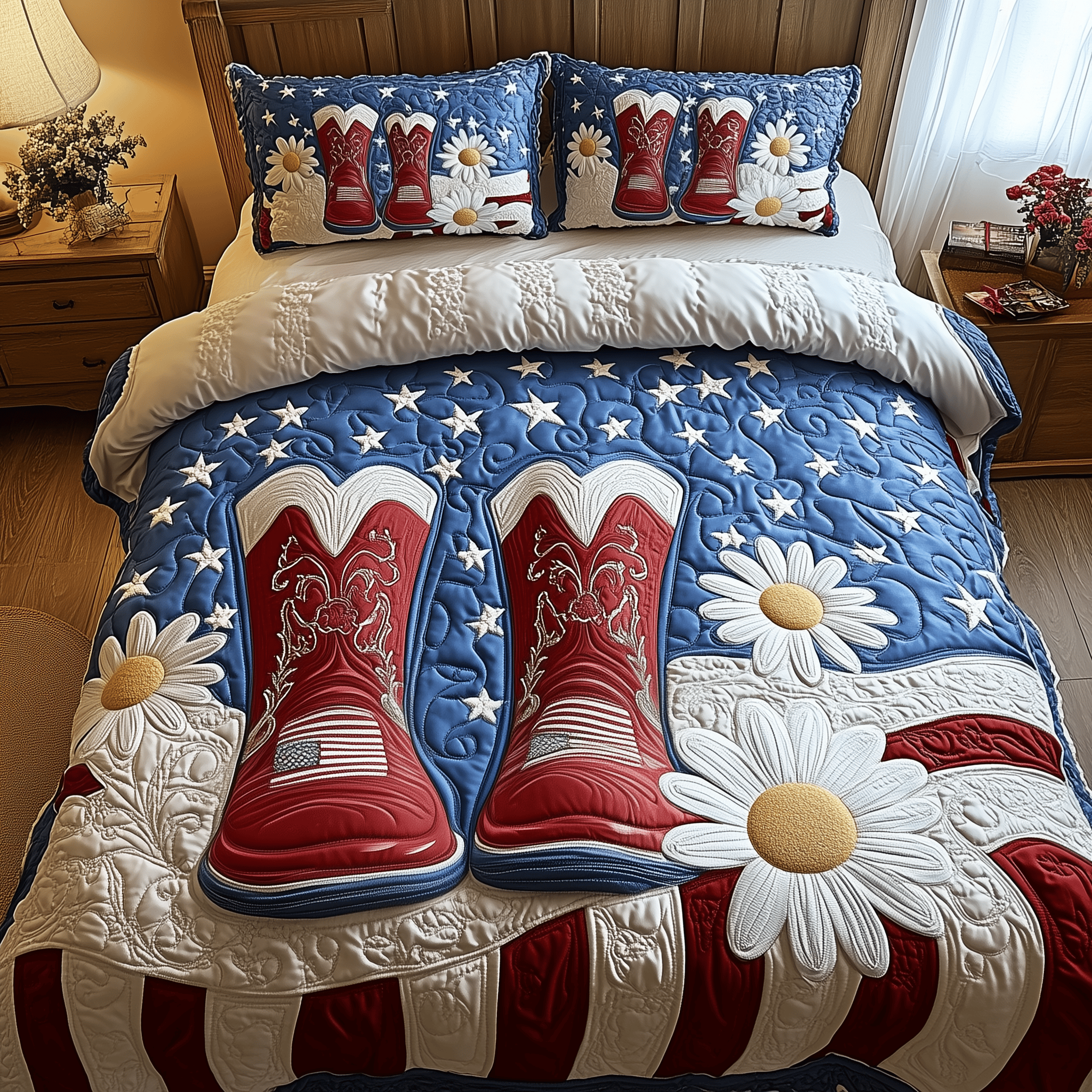 Patriotic Cowboy Boots 3-Piece Quilted Bedding Set GFTOTP1545