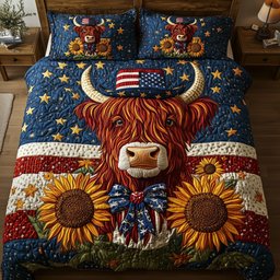 Patriotic Highland Cow 3-Piece Quilted Bedding Set GFTOTP5949
