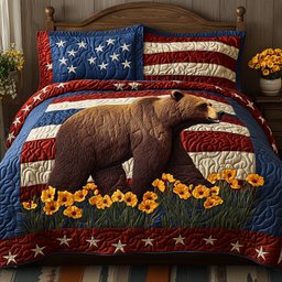 The Patriotic Grizzly 3-Piece Quilted Bedding Set GFTOHD6114