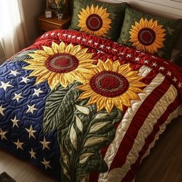 Patriotic Sunflower 3-Piece Quilted Bedding Set GFTOTP5942