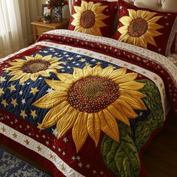 Patriotic Sunflower 3-Piece Quilted Bedding Set GFTOTP5941