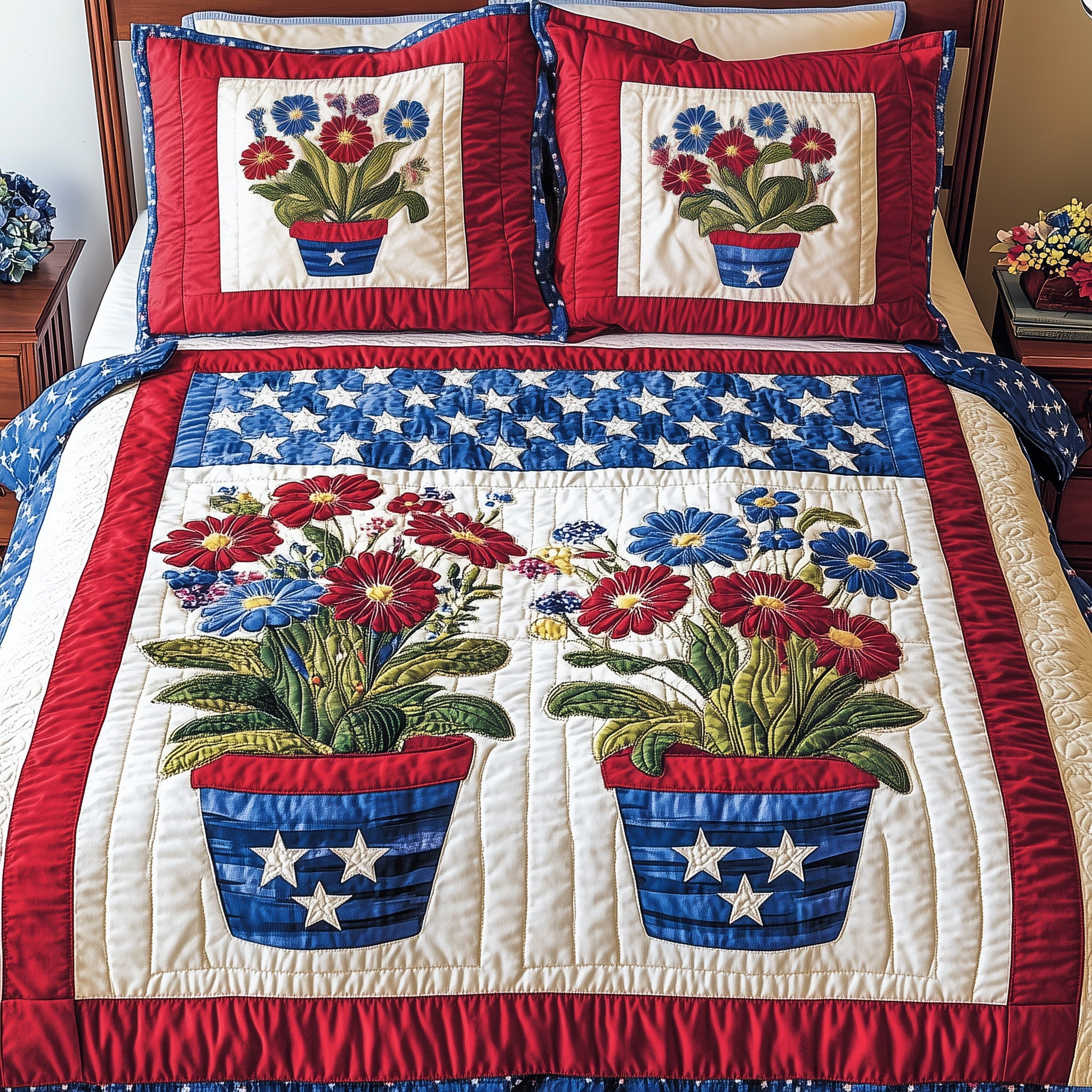 Patriotic Floral 3-Piece Quilted Bedding Set GFTONT803