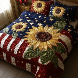 Patriotic Sunflower 3-Piece Quilted Bedding Set GFTOTP5943