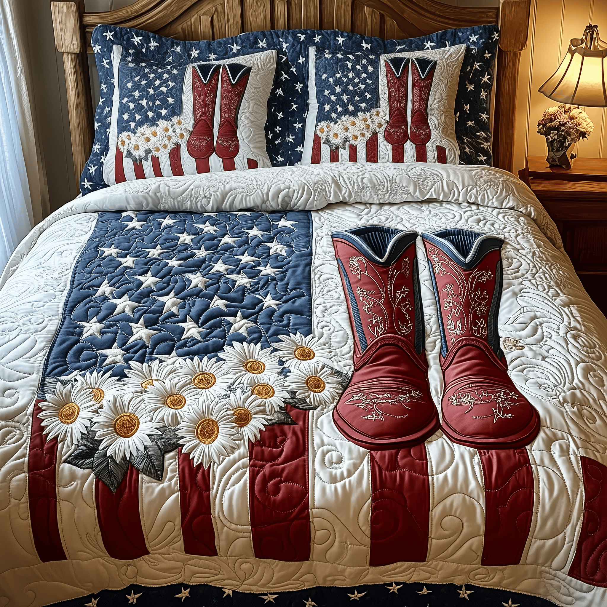 Patriotic Cowboy Boots 3-Piece Quilted Bedding Set GFTOTP1546