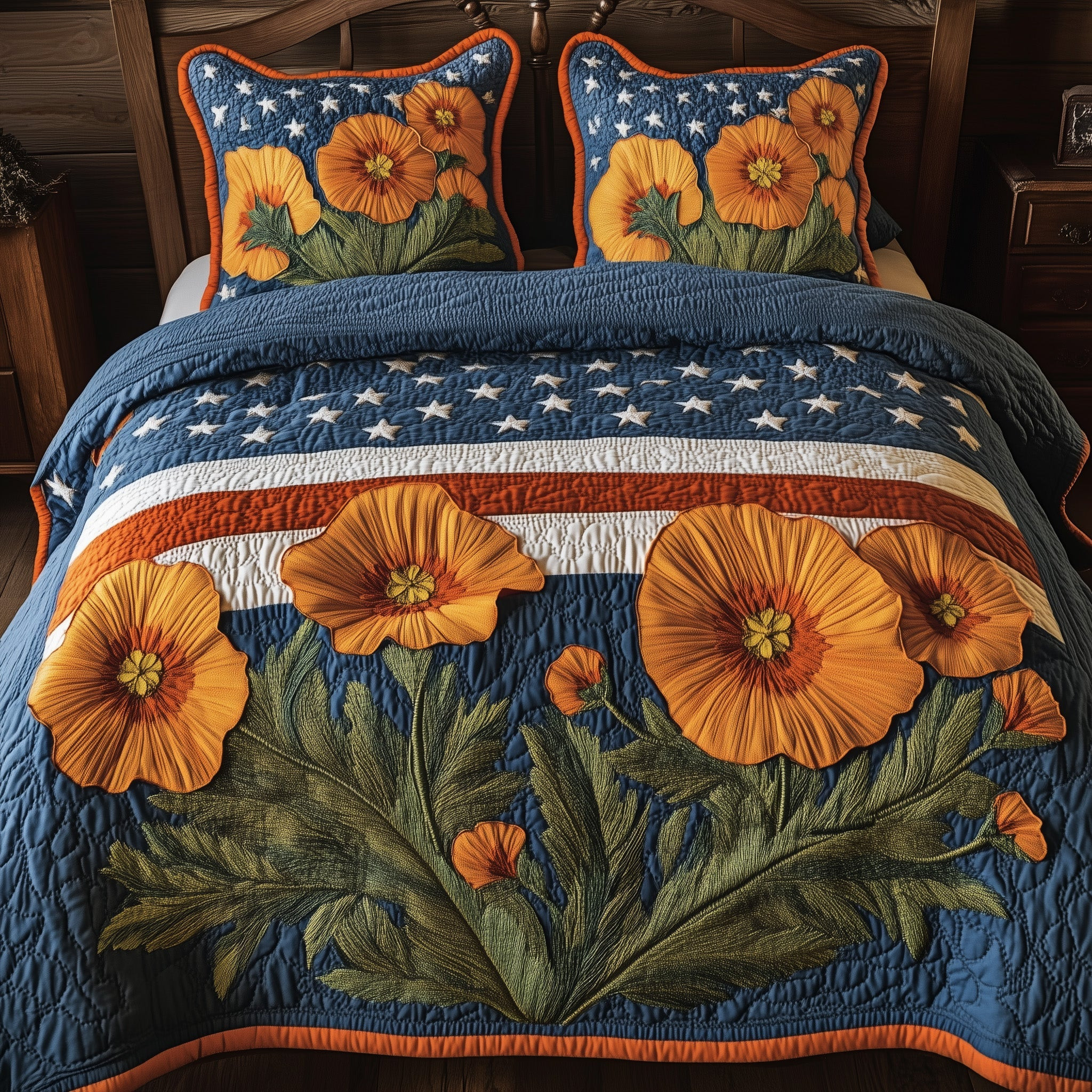 Patriotic Bloom 3-Piece Quilted Bedding Set GFTOHD6105