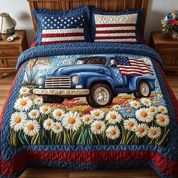 Patriotic America Truck 3-Piece Quilted Bedding Set GFTONL2800