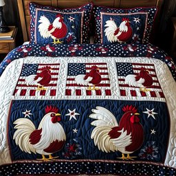 American Spirit Chickens 3-Piece Quilted Bedding Set GFTOHD5600