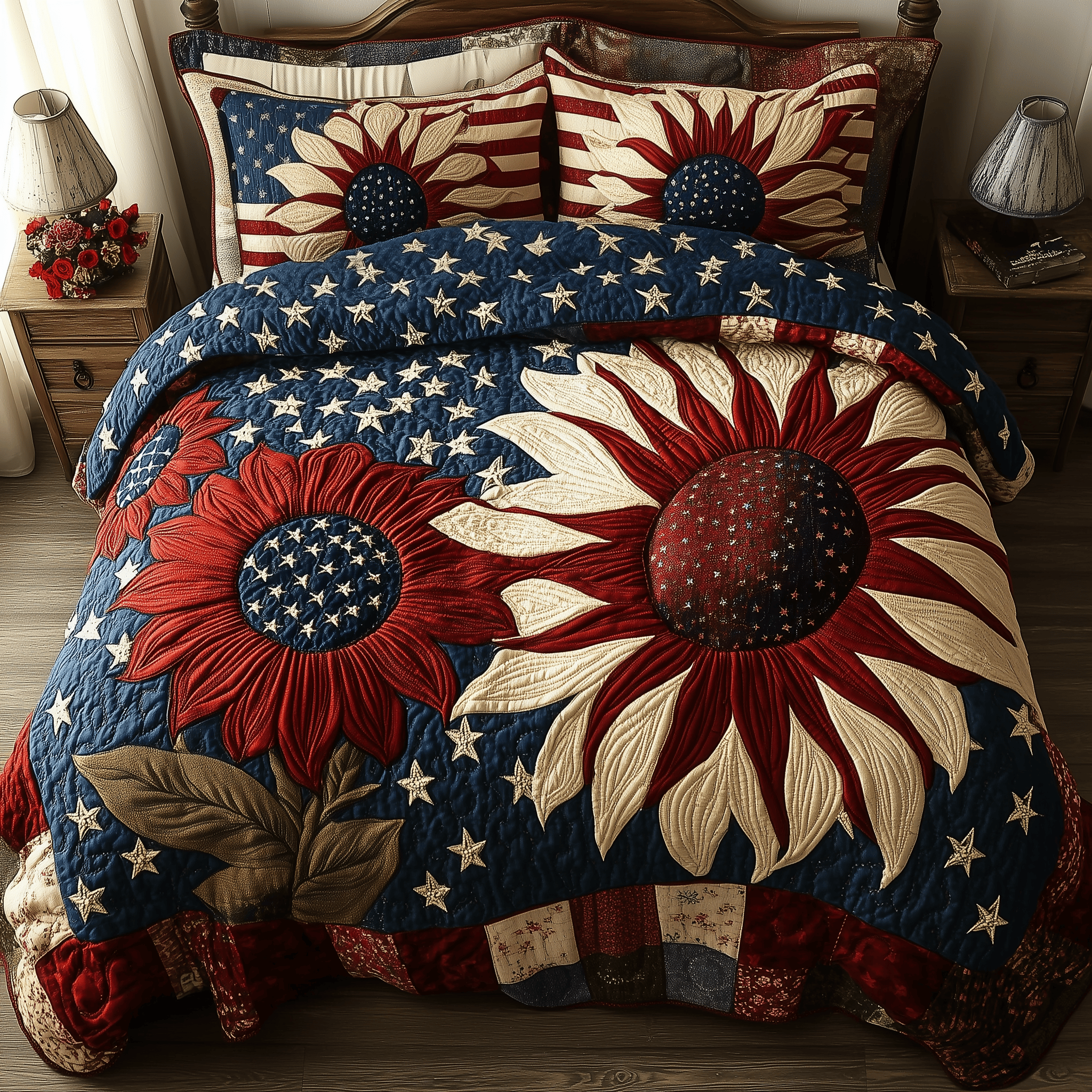 Patriotic Sunflower 3-Piece Quilted Bedding Set GFTOTP1174