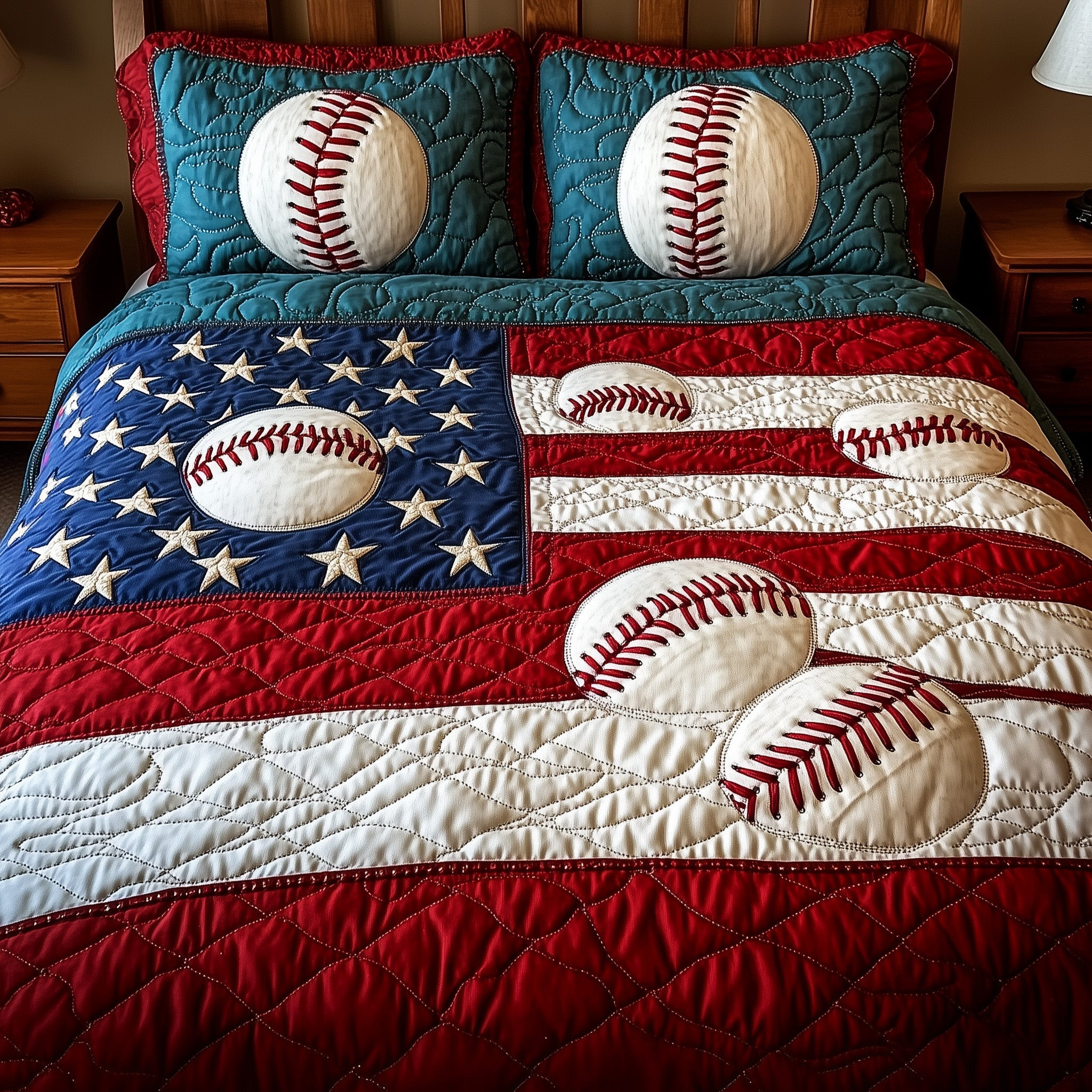 American Classic Baseball 3-Piece Quilted Bedding Set GFTOTP8695