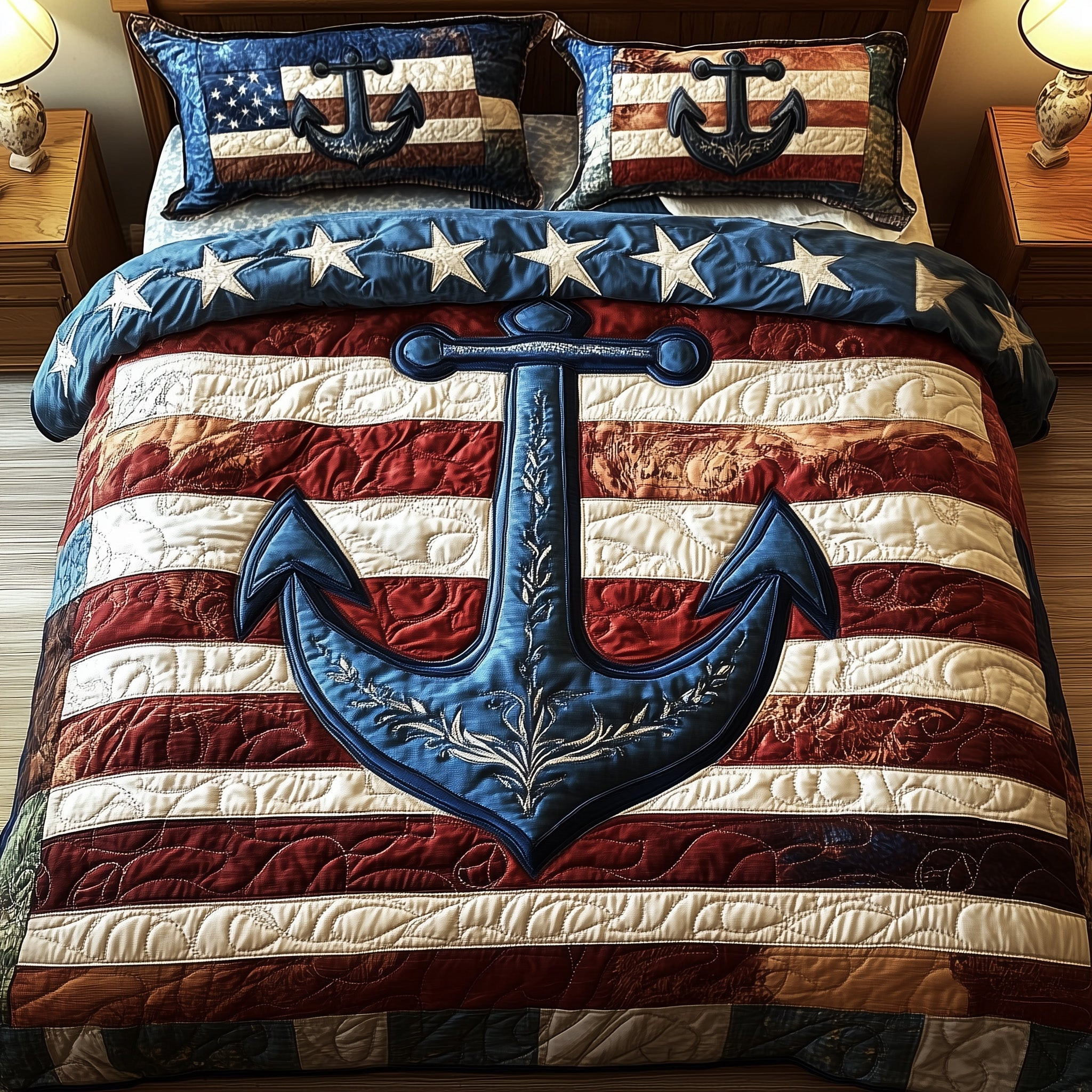 Nautical Anchor 3-Piece Quilted Bedding Set GFTOTP4257