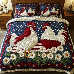 Roosters of the Republic 3-Piece Quilted Bedding Set GFTOHD5605