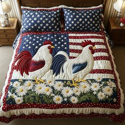 Roosters of the Republic 3-Piece Quilted Bedding Set GFTOHD5606