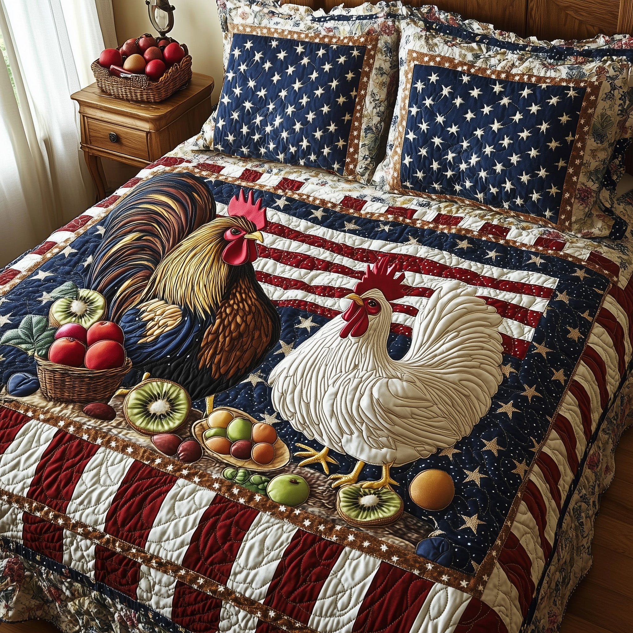 Cluck for Freedom 3-Piece Quilted Bedding Set GFTOHD5603