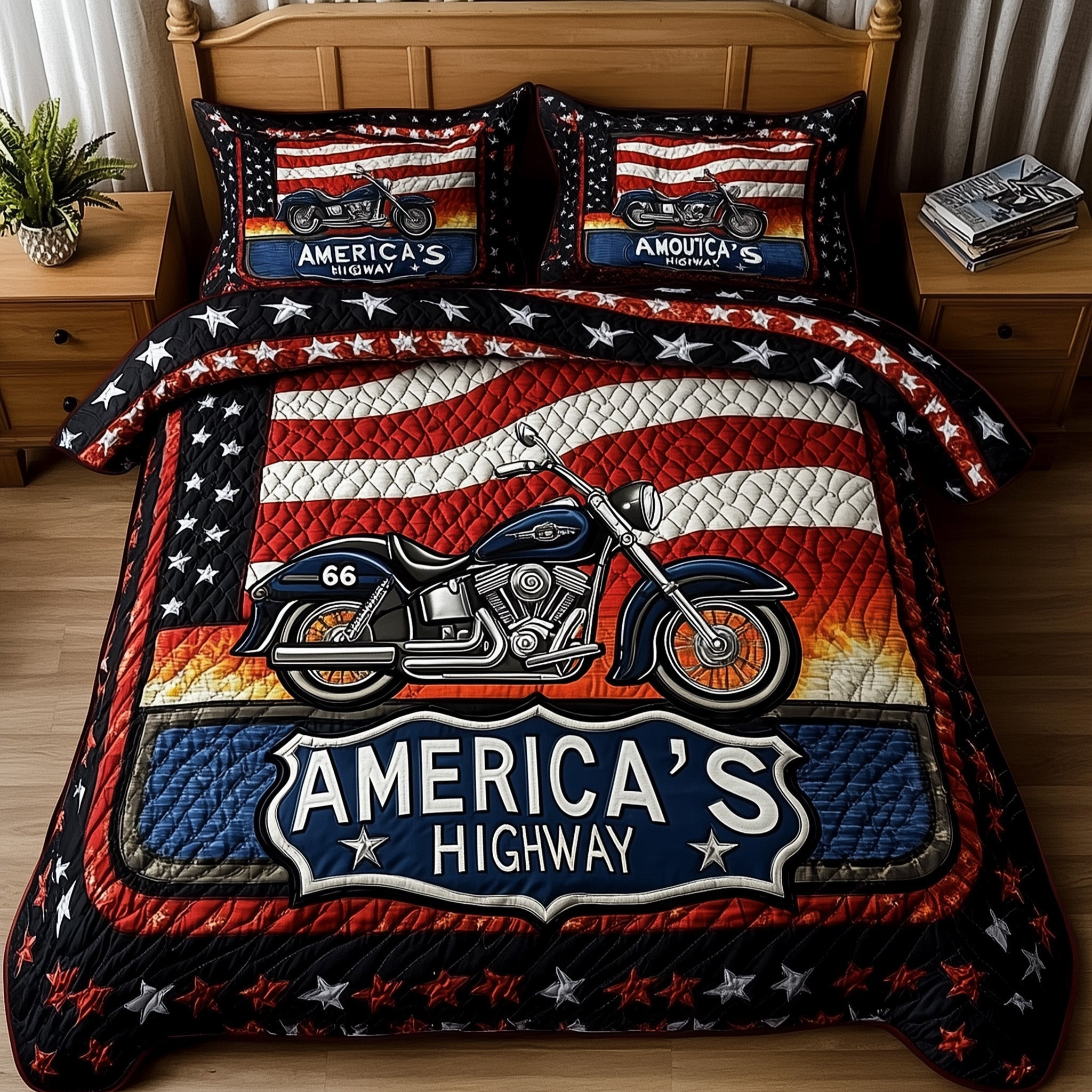 Route 66 American 3-Piece Quilted Bedding Set GFTOMA1001