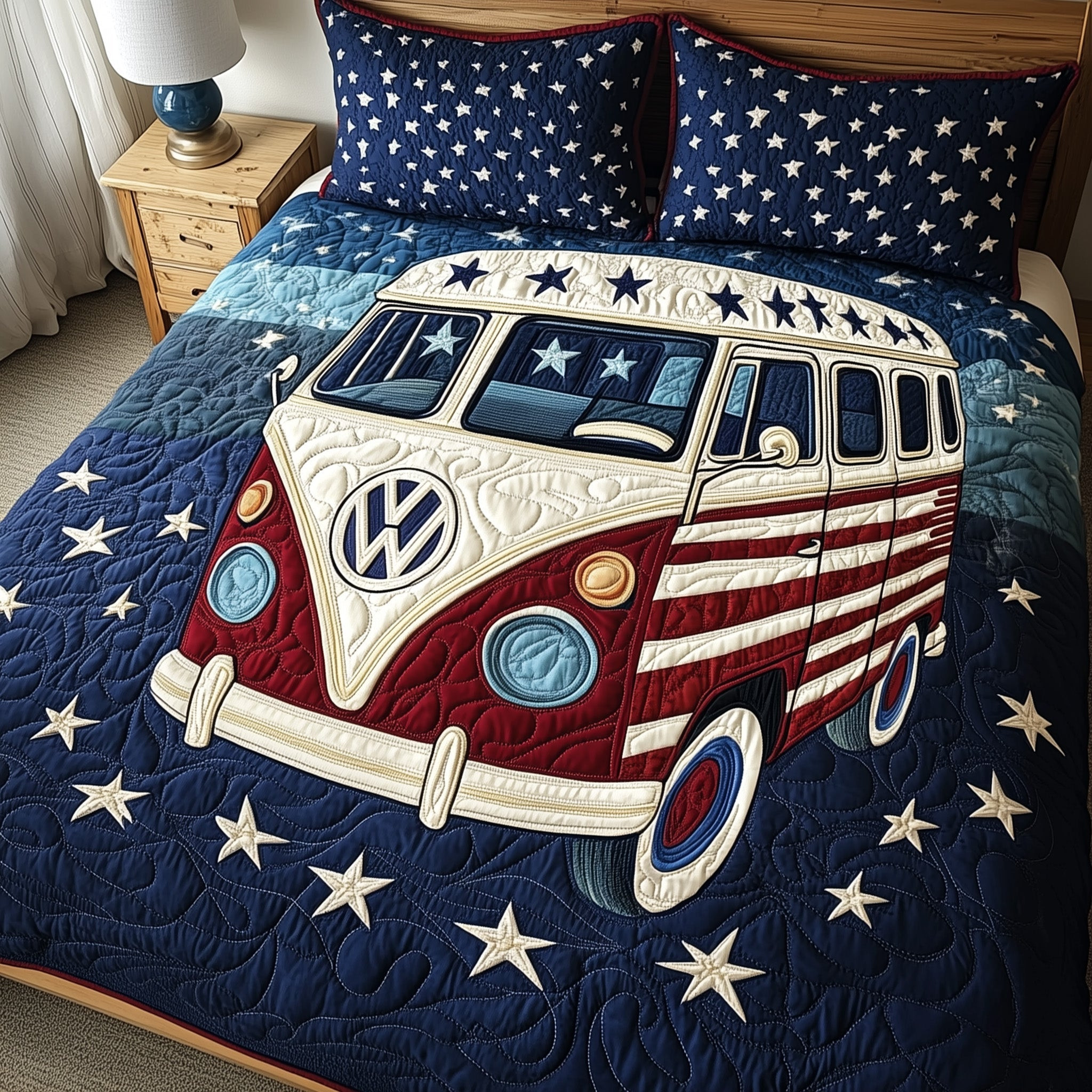 The Independence Bus 3-Piece Quilted Bedding Set GFTOHD4009