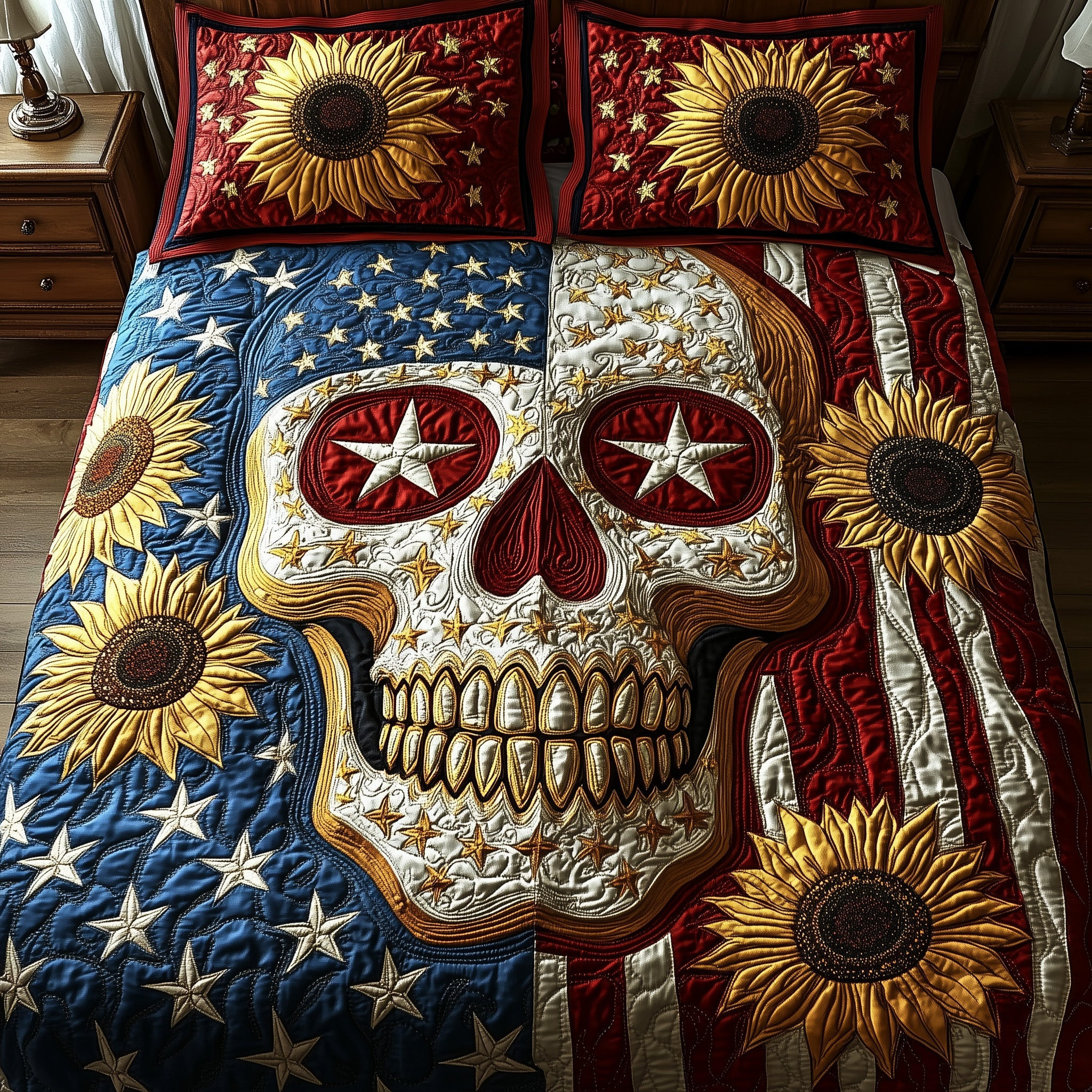 American Spirit Skull 3-Piece Quilted Bedding Set GFTOTP5921