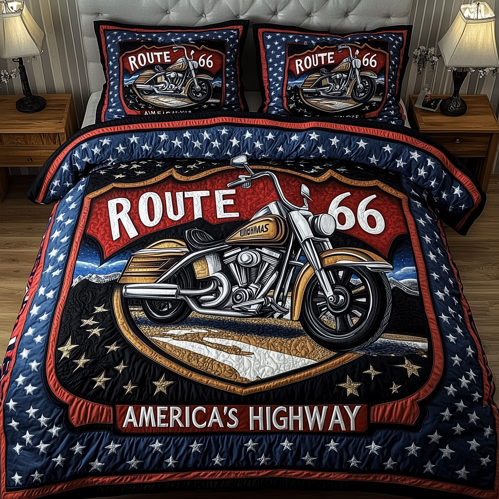 Route 66 American 3-Piece Quilted Bedding Set GFTOMA1002