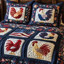 American Spirit Chickens 3-Piece Quilted Bedding Set GFTOHD5599