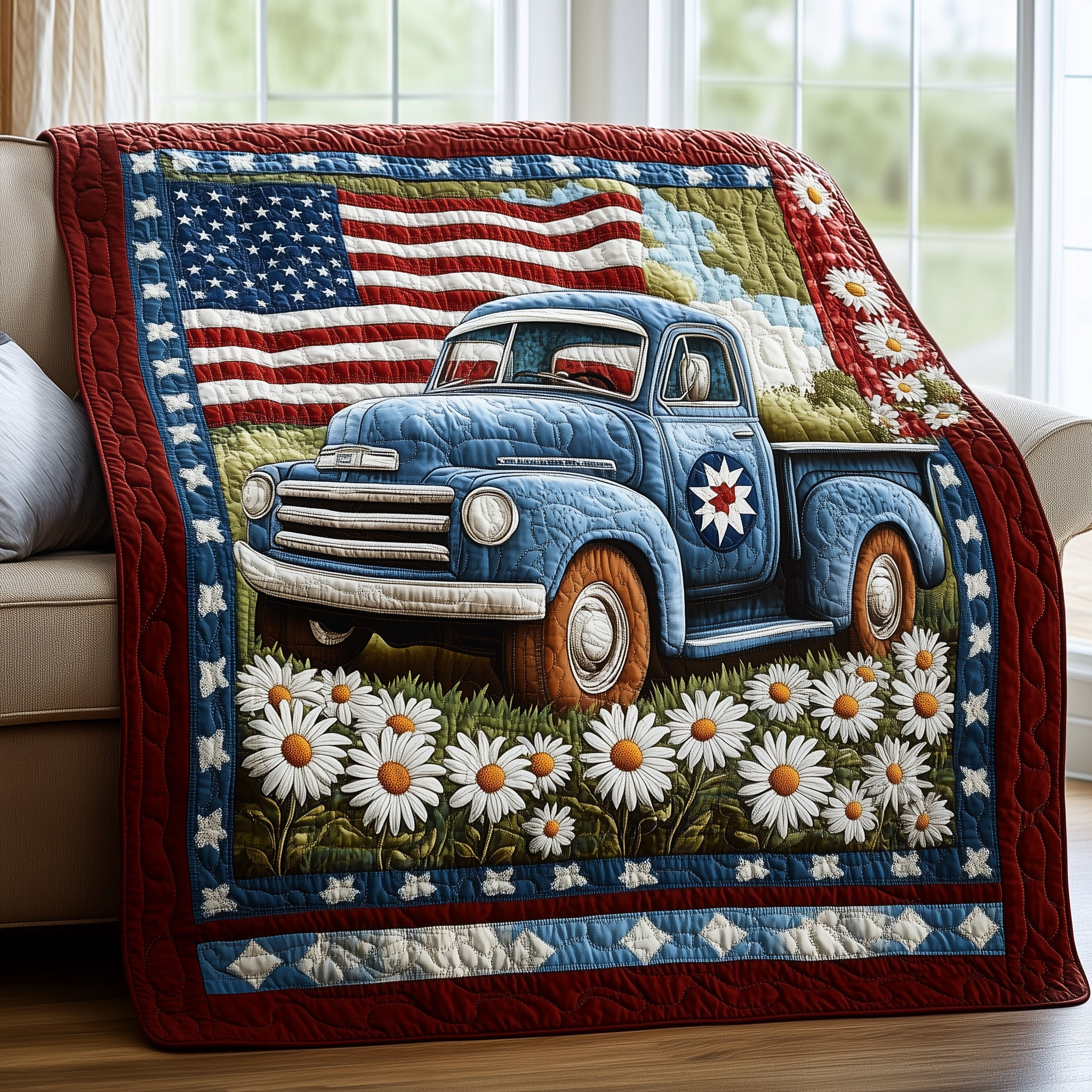 Patriotic America Truck Quilted Blanket GFTONL2786