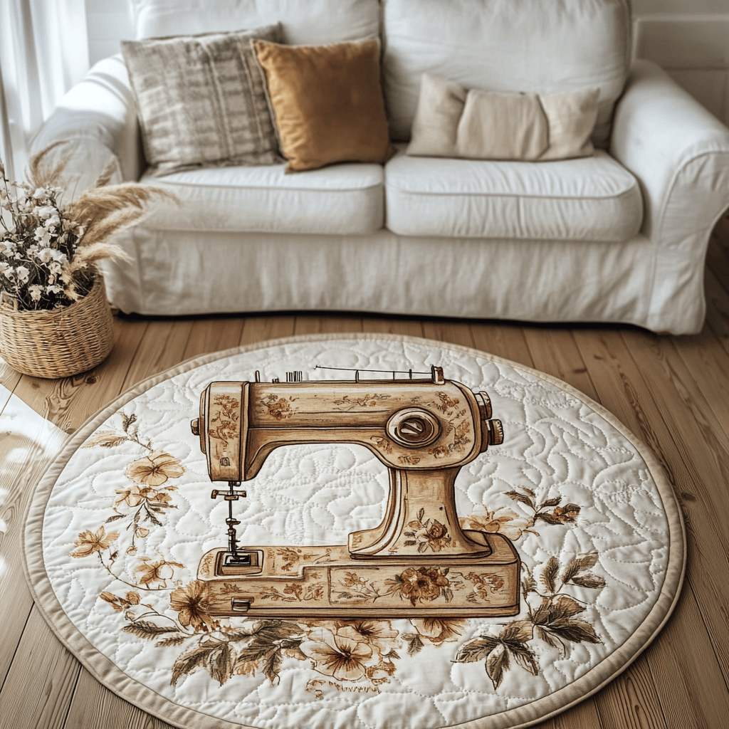 Artistic Sewing Machine Quilted Round Mat NCU0DK7846