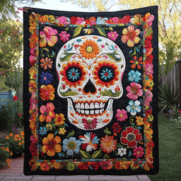 Colorful Sugar Skull Quilted Blanket NCU0PD559