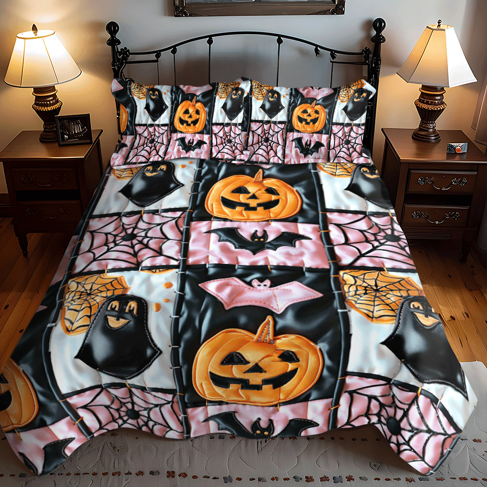 Spooky Skeleton Halloween 3-Piece Quilted Bedding Set NCU0PD806