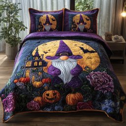 Halloween Gnomes 3-Piece Quilted Bedding Set GFTOHD9957