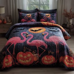 Spooky Flamingo Haven 3-Piece Quilted Bedding Set GFTOHD9968