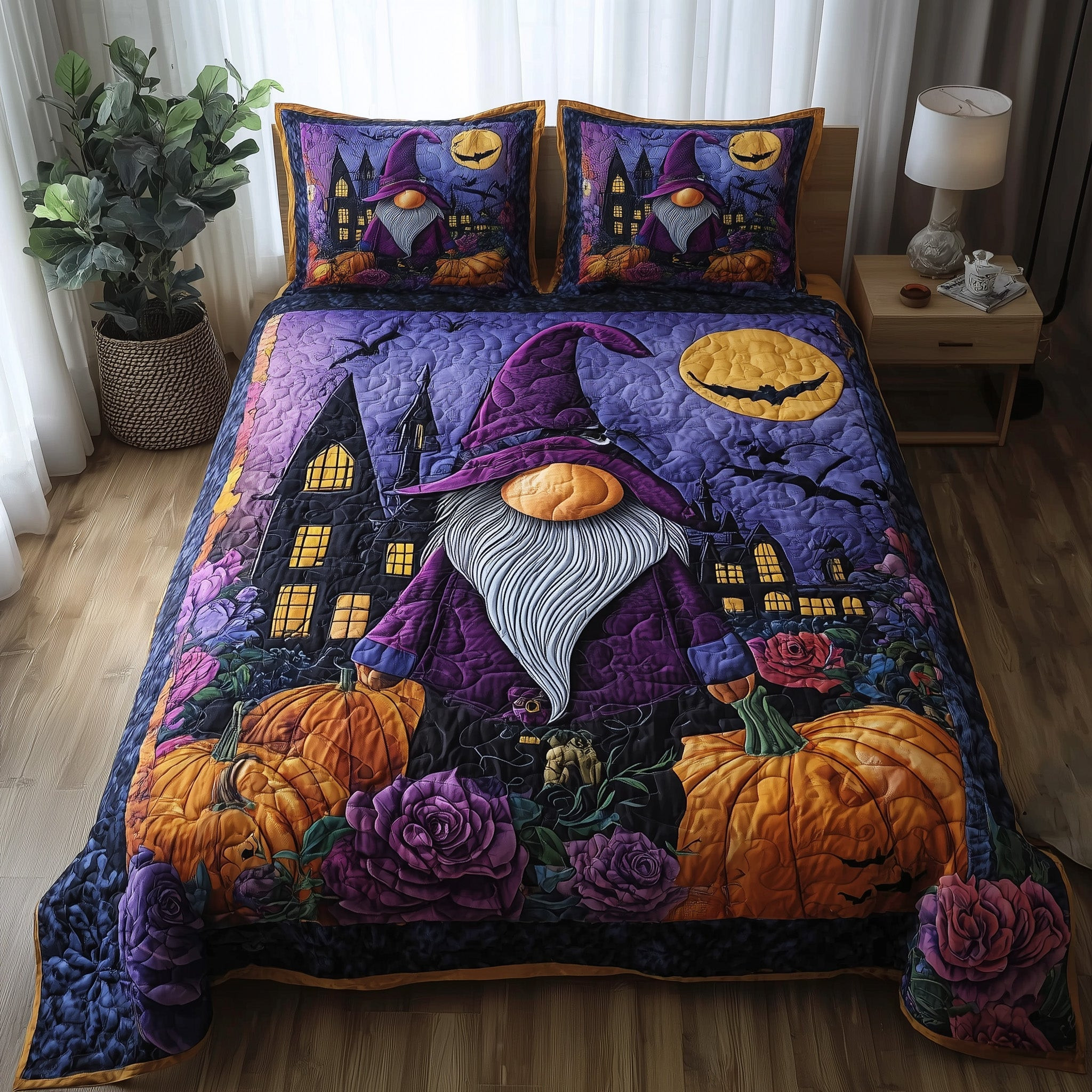 Halloween Gnomes 3-Piece Quilted Bedding Set GFTOHD9958