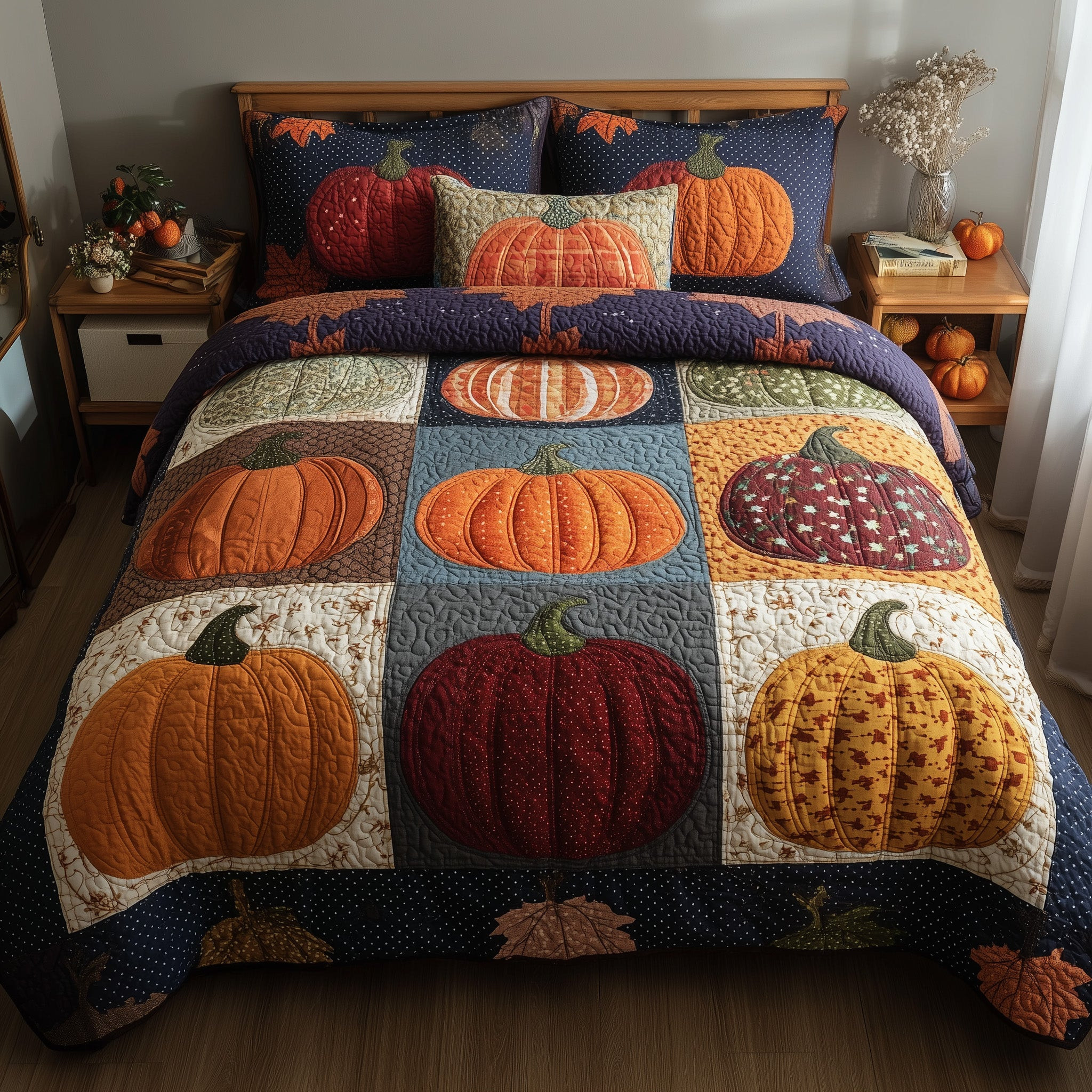 Pumpkin Harvest 3-Piece Quilted Bedding Set GFTONT2948