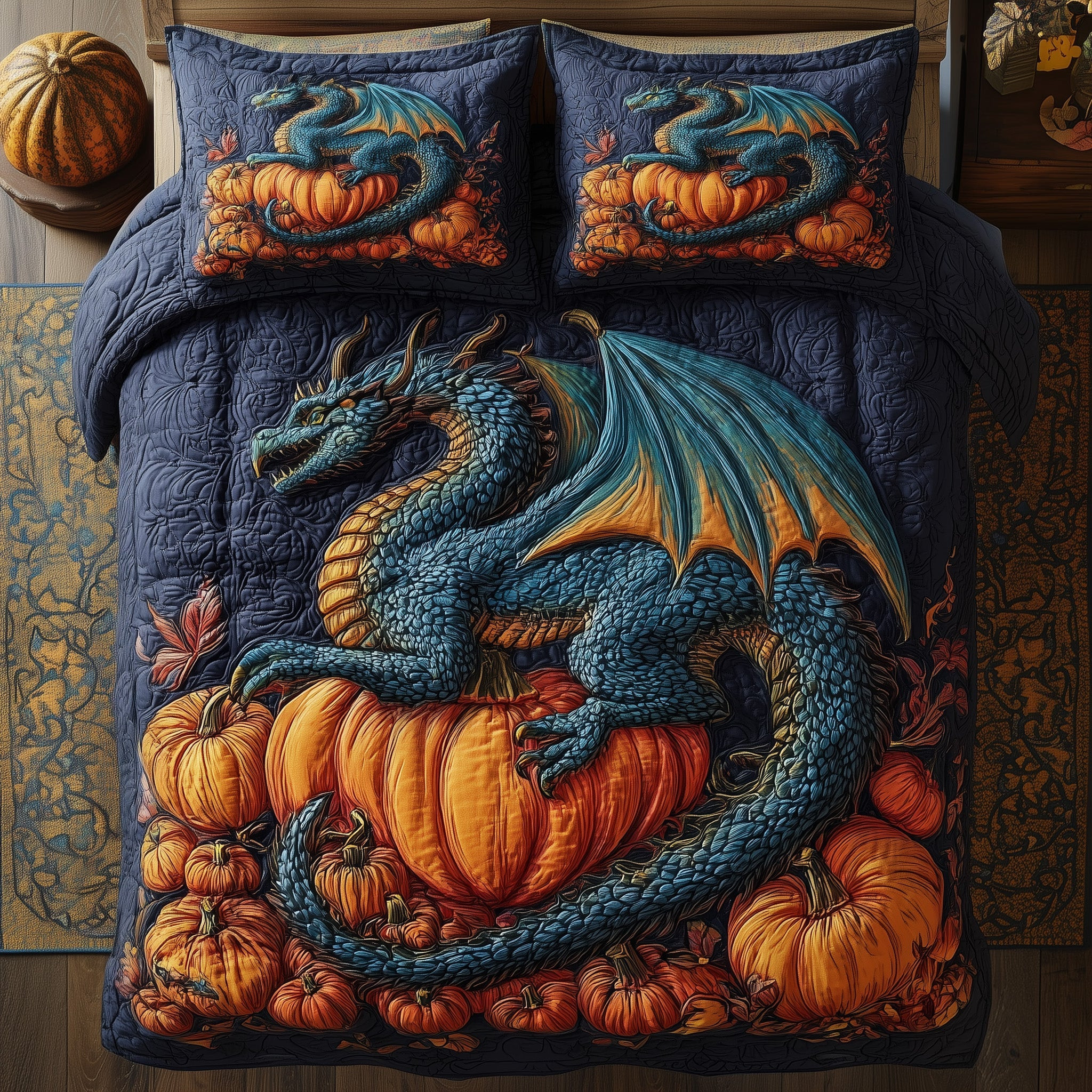 Pumpkin Dragon 3-Piece Quilted Bedding Set GFTOMA4292