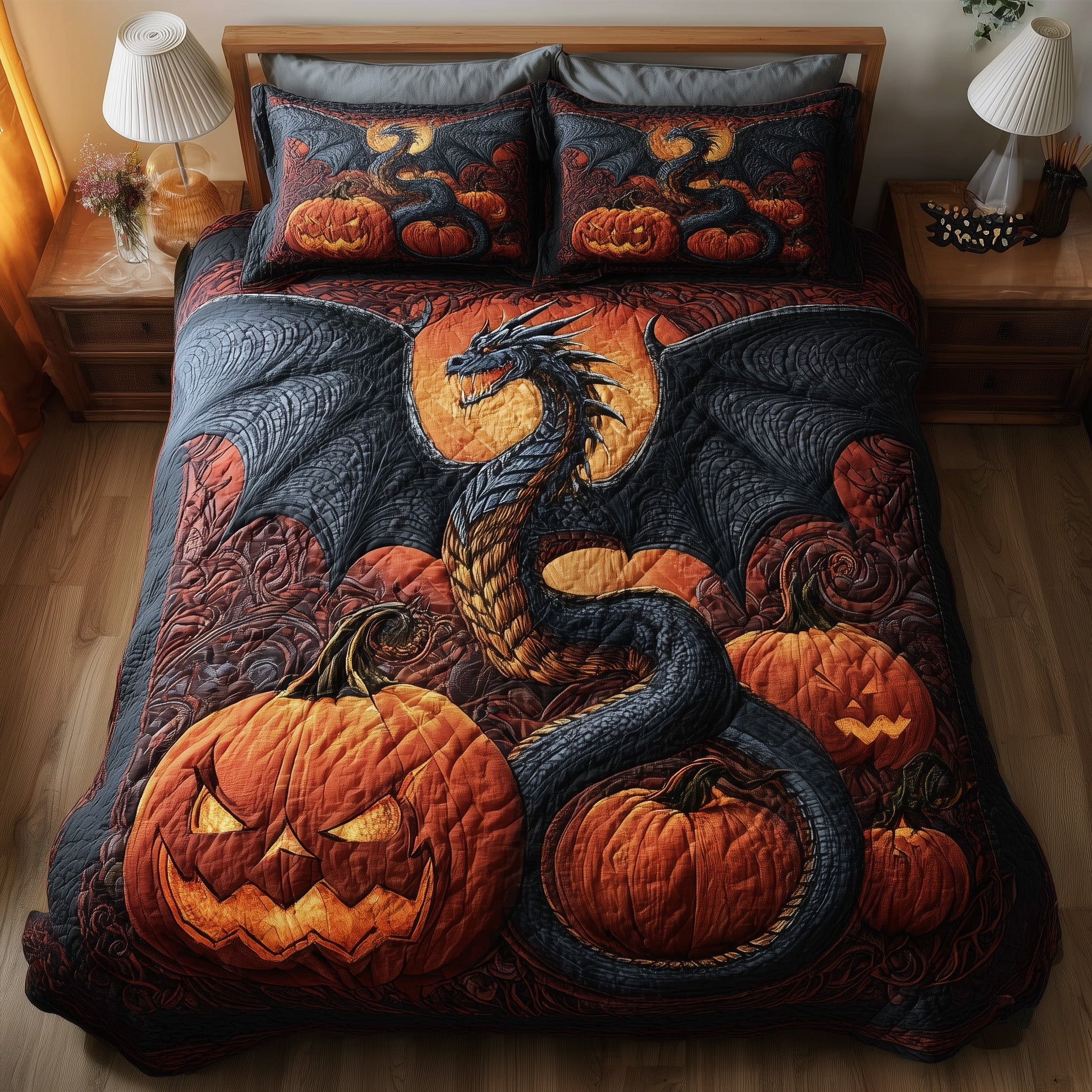 Pumpkin Dragon 3-Piece Quilted Bedding Set GFTOMA4294