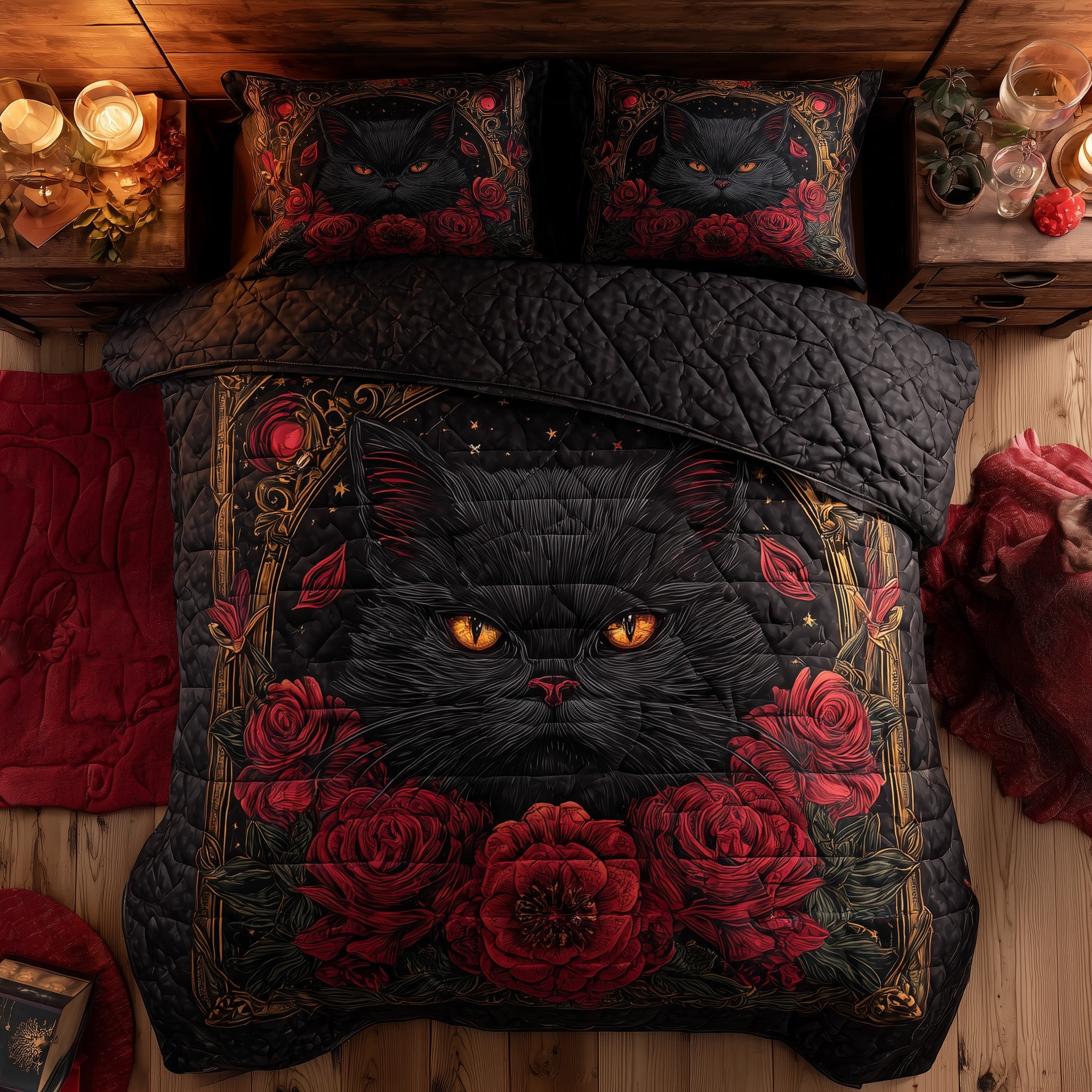 Powerful Cat 3-Piece Quilted Bedding Set GFTOTL4602
