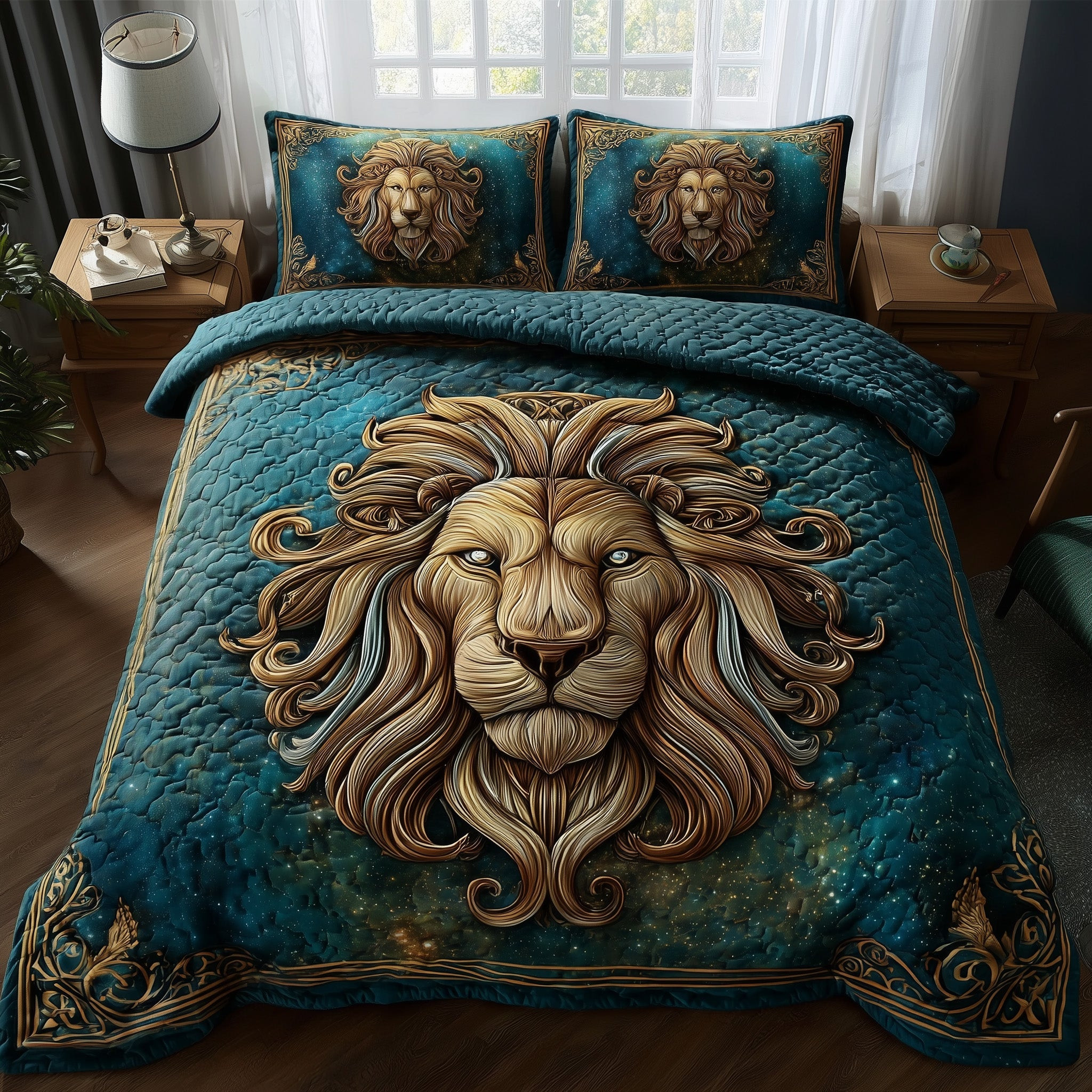 Celestial Lion 3-Piece Quilted Bedding Set GFTOTP11583