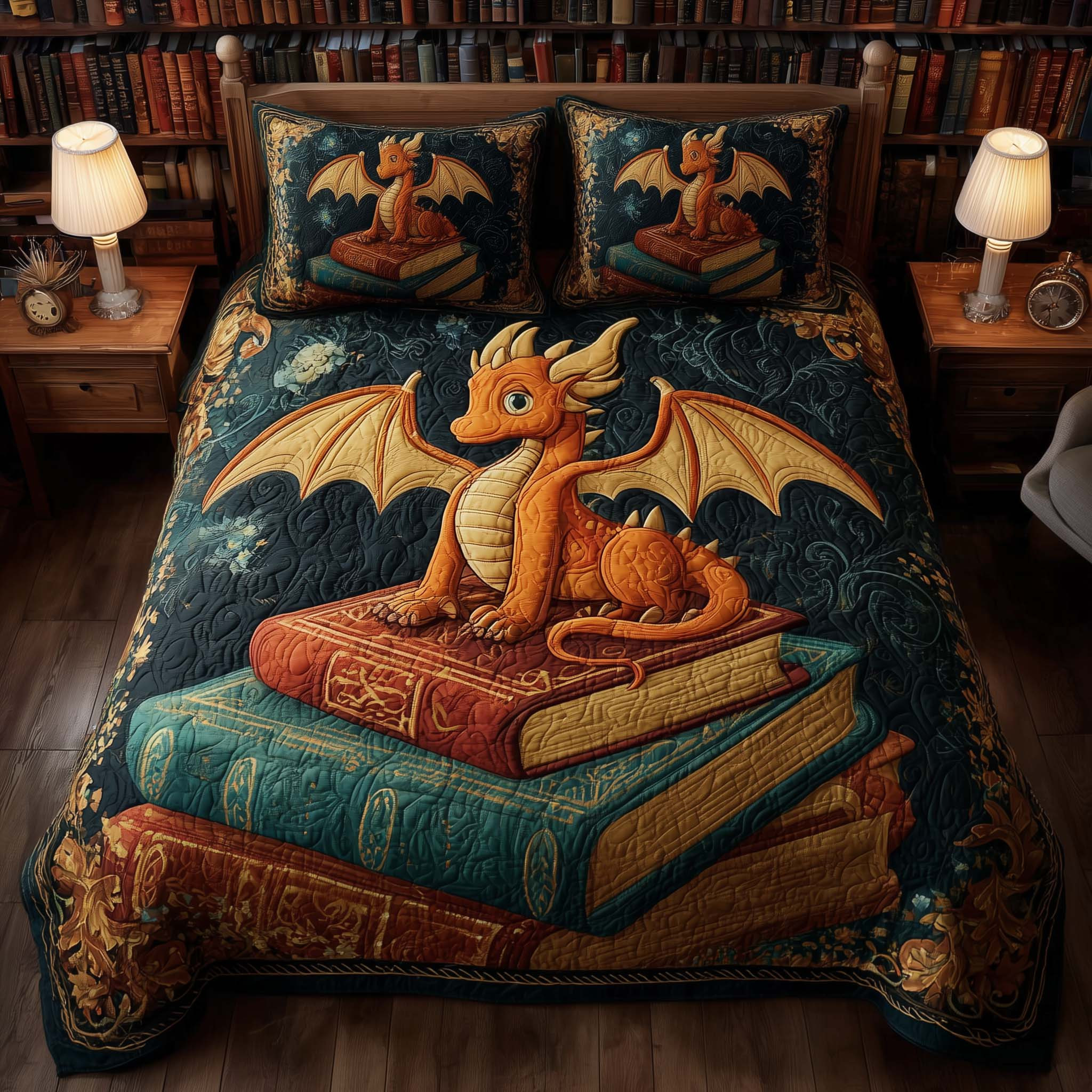 Dragon Book 3-Piece Quilted Bedding Set GFTONL6061