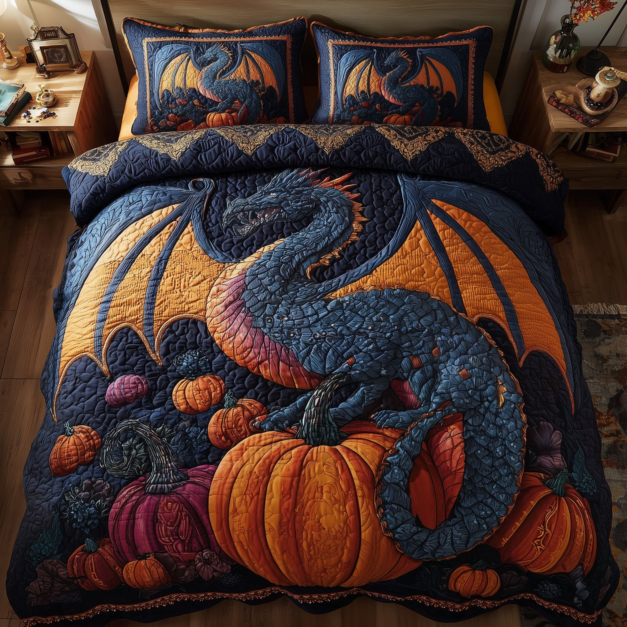 Pumpkin Dragon 3-Piece Quilted Bedding Set GFTOMA4290