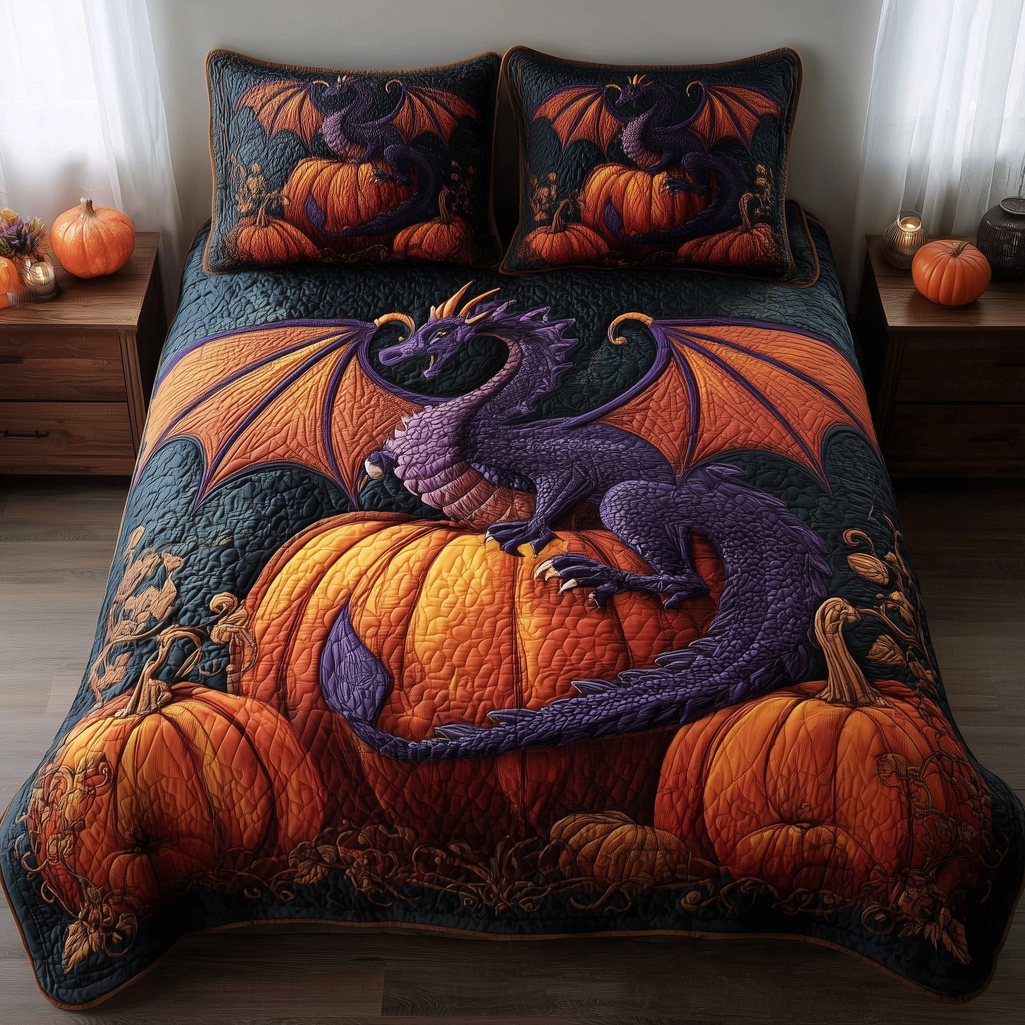 Pumpkin Dragon 3-Piece Quilted Bedding Set GFTOMA4295