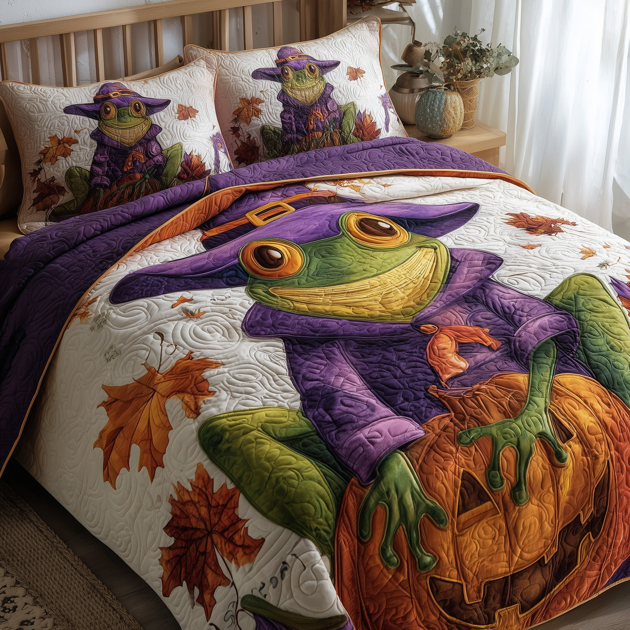 Frog Witch Halloween 3-Piece Quilted Bedding Set GFTOHD9921