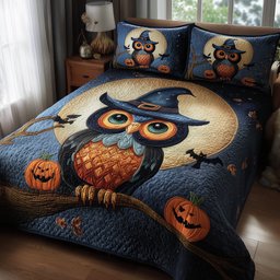 Owl Witch Halloween 3-Piece Quilted Bedding Set GFTOHD9923