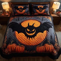 Haunted Pumpkin Bat 3-Piece Quilted Bedding Set GFTOMA4236