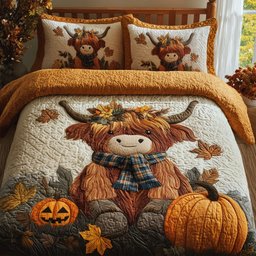 Autumn Highland Cow 3-Piece Quilted Bedding Set GFTOHD9919