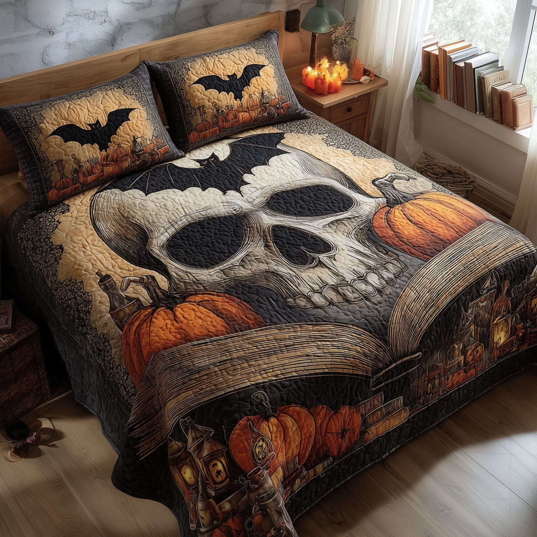 Halloween Skullcap 3-Piece Quilted Bedding Set GFTOHD9925