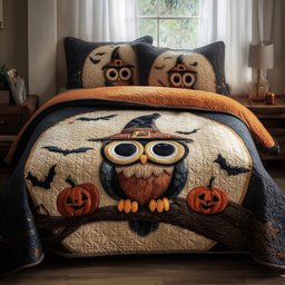 Owl Witch Halloween 3-Piece Quilted Bedding Set GFTOHD9922
