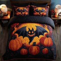 Haunted Pumpkin Bat 3-Piece Quilted Bedding Set GFTOMA4237