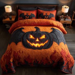 Haunted Pumpkin Bat 3-Piece Quilted Bedding Set GFTOMA4243