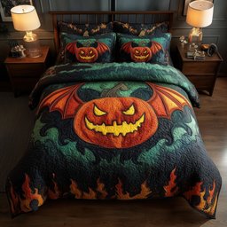 Haunted Pumpkin Bat 3-Piece Quilted Bedding Set GFTOMA4235