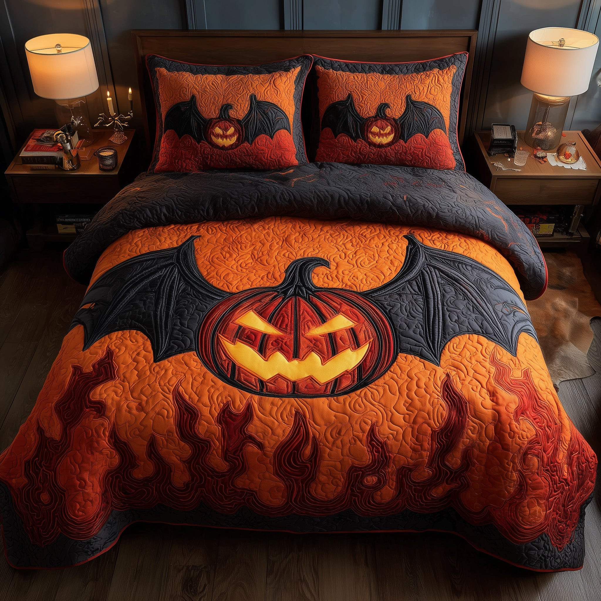 Haunted Pumpkin Bat 3-Piece Quilted Bedding Set GFTOMA4239