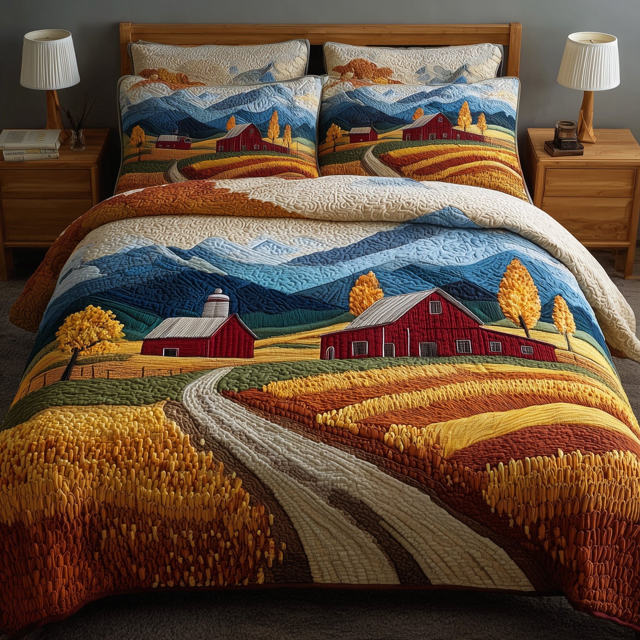 Golden Wheat Fields 3-Piece Quilted Bedding Set GFTOMA4232